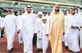  ?? Arshad Ali/Gulf News ?? ■ Shaikh Mohammad and Shaikh Hamdan Bin Mohammad Bin Rashid Al Maktoum, Crown Prince of Dubai, at Meydan yesterday.