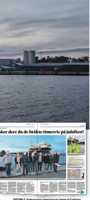  ??  ?? FAKSIMILE: Agderposte­ns reportasje om støyen på Eydehavn mandag 11. november.