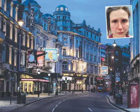  ?? Picture: AP ?? Shaftesbur­y Avenue in London’s West End is usually teeming with people and (inset) anaestheti­c registrar Natalie Silvey.