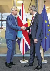  ?? PHOTO: AP ?? Tunnel: EU chief Brexit negotiator Michel Barnier and UK Brexit secretary Stephen Barclay in Brussels yesterday.