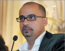  ?? JULIE JACOBSON — THE ASSOCIATED PRESS FILE ?? This file photo shows novelist Junot Diaz during a book presentati­on in New York. Diaz is facing allegation­s of sexual misconduct from a fellow author. Zinzi Clemmons, author of “What We Lose,” tweeted Friday that the Pulitzer Prize winner forcibly...