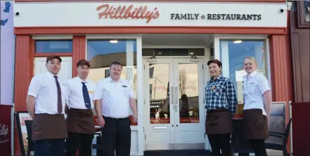  ?? Photo by Declan Malone. ?? Pictured outside the new look Hillbilly’s restaurant in Tralee on Tuesday morning were Tomás Collins, Mariusz Gawick (Assistant Store Manager), Eddie Grace (Area Manager), Aga Kasprzak and Aoife Gorham (Store Manager).