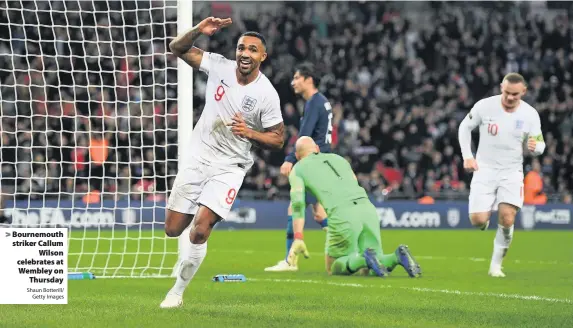  ?? Shaun Botterill/
Getty Images ?? Bournemout­h striker CallumWils­on celebrates at Wembley onThursday