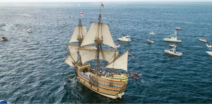  ?? PHotoS courteSy PliMotH Patuxet ?? BACK IN PORT: The Mayflower II, back from its renovation, will be open for socially distanced tours.