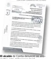  ?? / CORTESÍA: CONGRESO DEL ESTADO ?? El alcalde de Contla denunció las anomalías ante el Congreso local