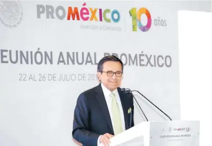  ?? NOTIMEX ?? Ildefonso Guajardo, titular de Economía, encabezó la reunión de aniversari­o de ProMéxico.