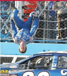  ?? | ROSS D. FRANKLIN/ AP ?? NASCAR Sprint Cup Series star Carl Edwards is known for performing backflips off his car after victories.