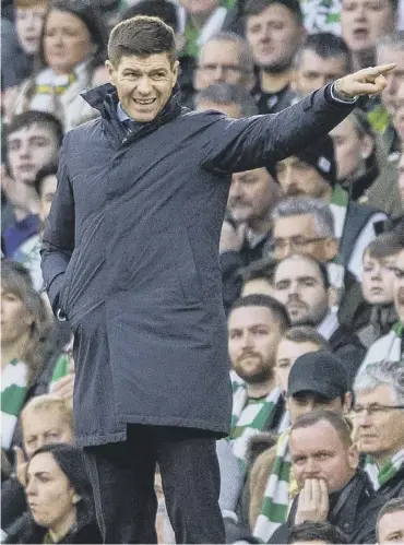  ??  ?? 0 Steven Gerrard makes a point to his players at Celtic Park during last December’s win for Rangers.