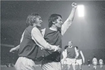  ?? ?? ↑ Hibs’ Jimmy O'rourke celebrates his winning goal against Celtic in the 1972 League Cup final