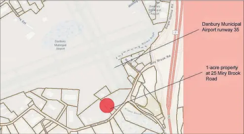  ?? City of Danbury ?? Danbury is seeking to acquire property at 25 Miry Brook Road, indicated by the red dot, next to Danbury Municipal Airport.