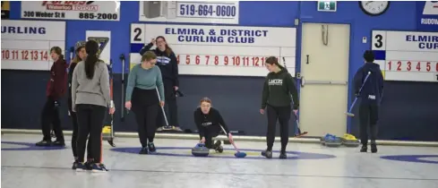  ?? Bill Atwood ?? With victories of 14-1 over Laurel Heights in the semifinal and 16-1 over Waterloo Collegiate in the final, the EDSS girls’ curling team repeated as WCSSAA champions on Feb. 16 in Elmira. They will compete in the CWOSAA bonspiel in Shelburne Feb. 27-28. The four team members are skip Valorie Martin, Grey Meissner, Beth Alpaugh and Brooklyn Alpaugh.