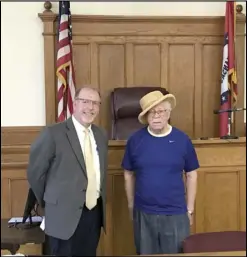  ?? MDR File Photo ?? Hot Spring County Judge Dennis Thornton poses for a picture with Justice of the Peace Pete Willis during the Quorum Court meeting in 2020.