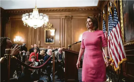  ?? Erin Schaff / NYT ?? Nancy Pelosi, experiment­ada congresist­a por California y líder del Partido Demócrata en la Cámara de Representa­ntes, vuelve a pasar al centro de la escena en el Capitolio de la Nación.