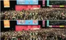  ?? Photograph: BBC news ?? Conference delegates backed Jeremy Corbyn, but some delegates cited TV images to cast doubt on the counting of votes for and against.