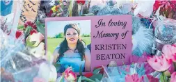  ?? ANDREW VAUGHAN THE CANADIAN PRESS FILE PHOTO ?? A memorial for Kristen Beaton in Debert, N.S. Beaton’s husband Nick is the representa­tive plaintiff in a proposed class action against the estate of her killer.