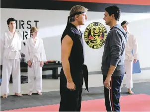  ??  ?? Lead characters from the 1980s Karate Kid movies are back after 35 years in Cobra Kai