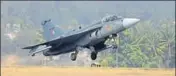  ?? PTI/FILE ?? ■ IAF’s Tejas taking off at the 11th biennial of AERO INDIA 2017