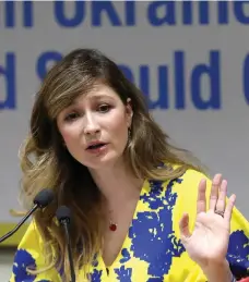  ?? EPA ?? Ukrainian deputy foreign minister Emine Dzhaparova speaks at the Indian Council of World Affairs in New Delhi