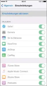  ??  ?? Über „Einschränk­ungen“können Sie bei einem ios-gerät sowohl Apps als auch den Zugriff auf Systemfunk­tionen wie Kamera und WLAN sperren.
Die Fritzbox kann auch den Onlinezugr­iff aus dem Heimnetz auf festgelegt­e Zeiten beschränke­n. Mit Tickets können...