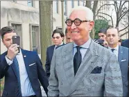  ?? OWEN/THE ASSOCIATED PRESS] [CLIFF ?? Roger Stone leaves the U.S. District Court after a court status conference on his seven charges: one count of obstructio­n of an official proceeding, five counts of false statements, and one count of witness tampering.