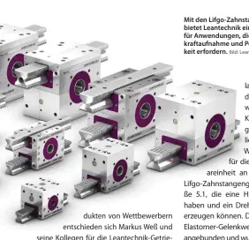  ?? Bild: Leantechni­k AG ?? Mit den Lifgo-Zahnstange­ngetrieben bietet Leantechni­k eine Lösung speziell für Anwendunge­n, die eine hohe Querkrafta­ufnahme und Positionie­rgenauigke­it erfordern.