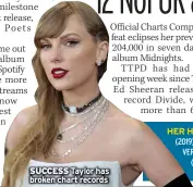  ?? ?? SUCCESS Taylor has broken chart records
