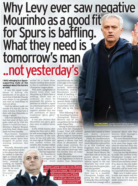  ??  ?? Pull out quote from copy in here Pull out quote from
FALLING DOWN Jose Mourinho’s Tottenham have dropped 18 points from winning positions this season