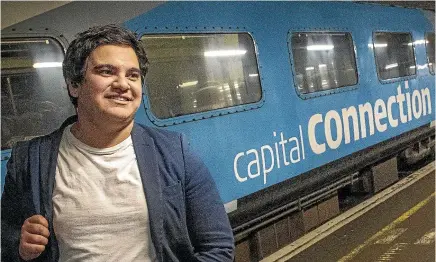  ?? WARWICK SMITH/STUFF ?? Keegan Mitchell was the sole passenger to depart the Capital Connection commuter train at Palmerston North on Thursday night.