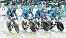  ?? Photo / Guy Swarbrick. ?? New Zealand women’s team pursuit in action at the opening UCI Track World Cup competitio­n in Paris.