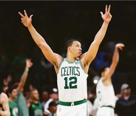  ?? Adam Glanzman / Getty Images ?? The Celtics' Grant Williams reacts during the fourth quarter in Game 7 of the Eastern Conference semifinals against the Bucks on Sunday in Boston.