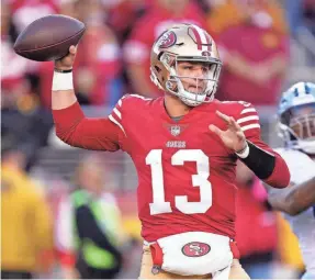  ?? KYLE TERADA/USA TODAY SPORTS ?? 49ers quarterbac­k Brock Purdy didn’t have a TD pass against the Cowboys but he’s 7-0 this season.