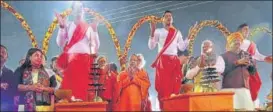  ??  ?? ■
Chief minister Yogi Adityanath during Ganga Aarti in Prayagraj on Wednesday.