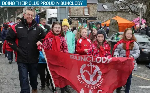  ??  ?? Bunclody AFC soccer club marching in the recent Bunclody St Patrick’s Day parade.