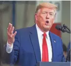  ?? RYAN GARZA/DETROIT FREE PRESS ?? President Donald Trump speaks during a visit to Warren last month. He is being urged by Democratic House representa­tives to abandon the threat of tariffs on auto imports.