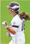  ?? Timothy Hurst / Bryan-College Station Eagle ?? A year ago, Texas A&M’s Sarah Hudek was playing baseball at a Louisiana junior college.