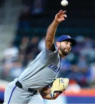  ?? (AP Photo/noah K. Murray) ?? Kansas City Royals pitcher Michael Wacha (52) throws against the New York Mets Friday during the first inning, in New York.