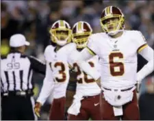  ?? MATT ROURKE — THE ASSOCIATED PRESS ?? Redskins’ Mark Sanchez reacts during the second half against the Eagles on Monday in Philadelph­ia.