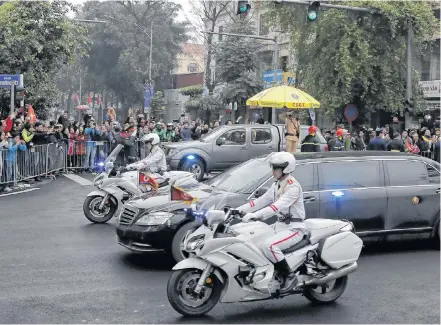  ?? VINCENT YU
AP ?? The motorcade carrying North Korean leader Kim Jong Un arrives at the Melia Hotel in Hanoi, Vietnam, on Tuesday. The second summit between U.S President Donald Trump and North Korean leader Kim Jong Un will take place in Hanoi on Feb. 27 and 28.•