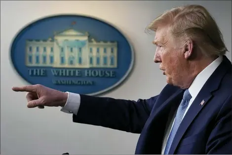  ?? EVAN VUCCI — THE ASSOCIATED PRESS ?? President Donald Trump speaks during a press briefing with the coronaviru­s task force, in the Brady press briefing room at the White House, Monday, March 16, Washington.