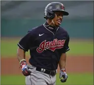  ?? DAVID DERMER — ASSOCIATED PRESS FILE ?? In a July 10, 2020, photo, then-Cleveland Indian Francisco Lindor runs the bases after hitting a home run during a simulated game at Progressiv­e Field in Cleveland.