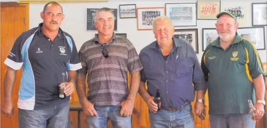  ?? PICTURE / SUPPLIED ?? The life membership­s presented to Eastern rugby stalwarts Eric Williams, Mike Jurlina, Phil Jecentho and Eric Foster were celebrated at the aftermatch of the Eastern vs Awanui North Zone match on Saturday evening.