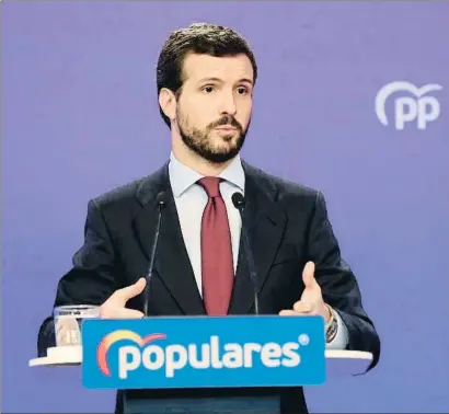  ?? EP ?? El líder del PP, Pablo Casado, farà valdre la força del seu grup per impedir un canvi constituci­onal