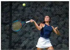  ?? (Arkansas Democrat-Gazette/Stephen Swofford) ?? Pulaski Academy’s Julienne Angtuaco returns a shot to Fayettevil­le’s Pallavi Verghese during a 6-3, 6-1 victory Tuesday at Burns Park Tennis Center in North Little Rock. More photos are available at arkansason­line.com/826tennis/.