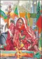  ?? PTI ?? Rajasthan CM Vasundhara Raje during a road show in Ajmer on Saturday.