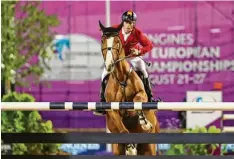  ?? Foto: Friso Gentsch, dpa ?? Marcus Ehning auf dem Pferd Pret A Tout vergab bei der Reit EM in Göteborg die Chance auf eine deutsche Medaille.