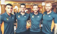  ??  ?? Joel Chianese (second left) with (from left) Andrew Nabbout,, Alex Smith, Taylor Regan at Negeri Sembilan FA in 2016. — Photo by Jason Dasey