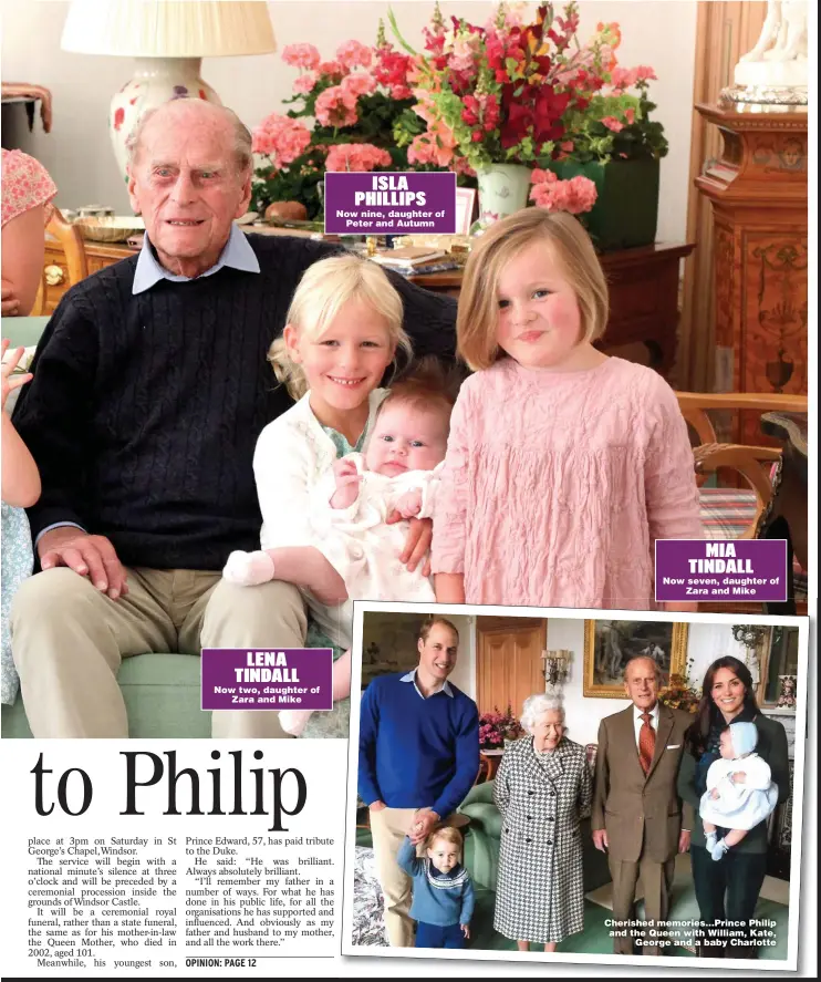  ??  ?? Picture: DUCHESS OF CAMBRIDGE
Cherished memories...Prince Philip and the Queen with William, Kate, George and a baby Charlotte