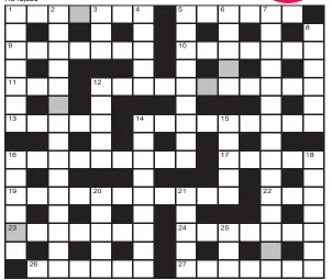  ?? ?? FOR your chance to win, solve the crossword to reveal the word reading down the shaded boxes. HOW TO ENTER: Call 0901 293 6233 and leave today’s answer and your details, or TEXT 65700 with the word CRYPTIC, your answer and your name. Texts and calls cost £1 plus standard network charges. Or enter by post by sending completed crossword to Daily Mail Prize Crossword 16,856, PO Box 28, Colchester, Essex CO2 8GF. Please include your name and address. One weekly winner chosen from all correct daily entries received between 00.01 Monday and 23.59 Friday. Postal entries must be datestampe­d no later than the following day to qualify. Calls/texts must be received by 23.59; answers change at 00.01. UK residents aged 18+, excl NI. Terms apply, see Page 62.