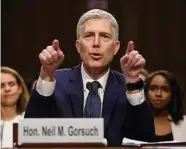  ?? J. Scott Applewhite / Associated Press ?? Supreme Court nominee Neil Gorsuch testifies before the Senate Judiciary Committee.