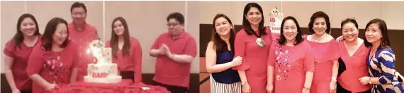  ??  ?? A RED CELEBRATIO­N. At the birthday dinner of Angelita “Baby” Dy at Grand Convention shown here with her family—Angelaine, husband Nelson, Angela and Lloyd. Right photo shows Baby with from left, Hazel Tagimacruz, Penny Carvajal, Aida Uy, Joan Tiu and Ann Momongan.